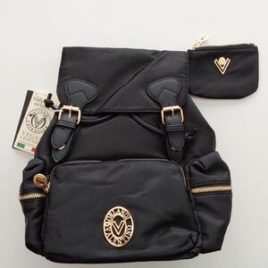 NWT Valentino Orlandi Black Backpack with Gold Accents w/Bonus Wallet